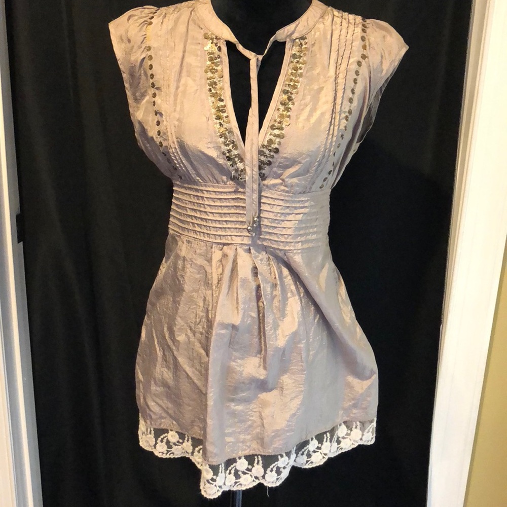 Missme silk sequined and lace top
